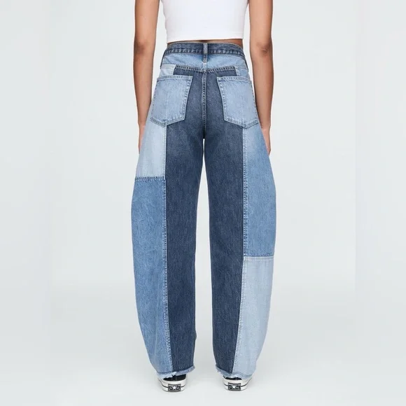 GAP Blue Patchwork High Waisted Barrel Jeans - Picture 7 of 7